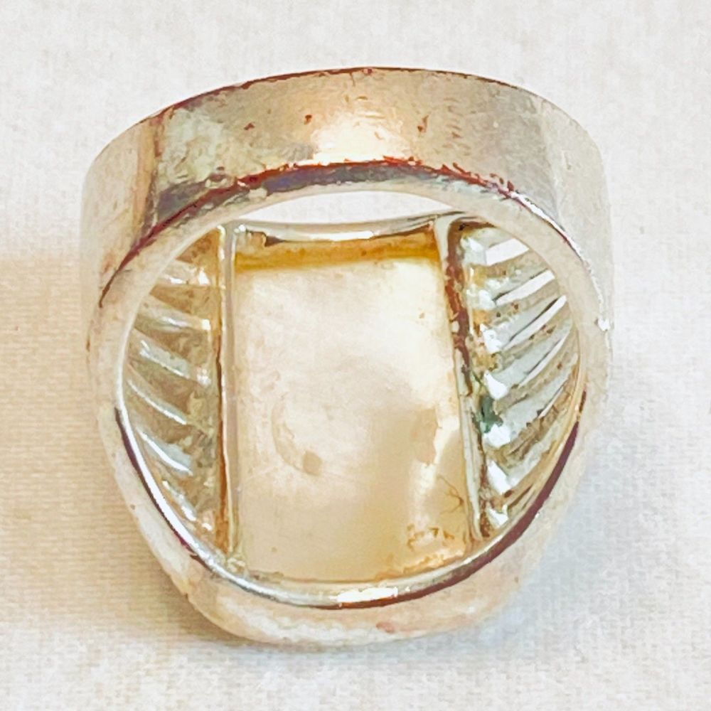 Thailand Silver Ring Large Rectangular Mother Of … - image 6